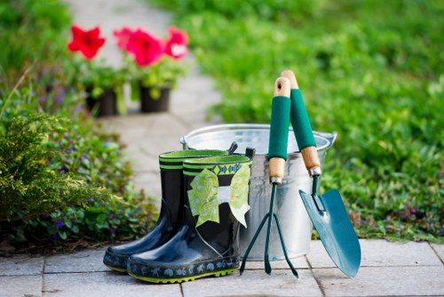 Professional landscapers shaping a balanced garden layout